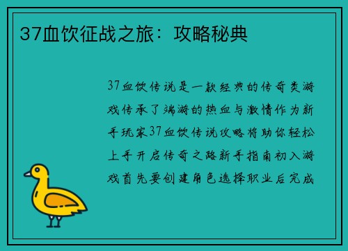 37血饮征战之旅：攻略秘典